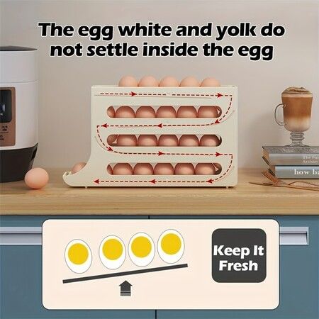 Large Automatic Egg Rolling Rack/Egg Storage Holder for Refrigerator, Space-Saving Design(White)