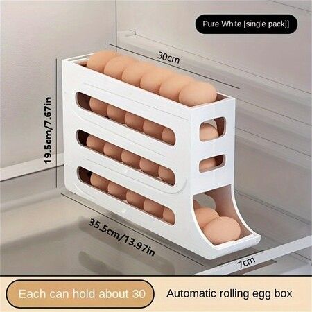 Large Automatic Egg Rolling Rack/Egg Storage Holder for Refrigerator, Space-Saving Design(White)