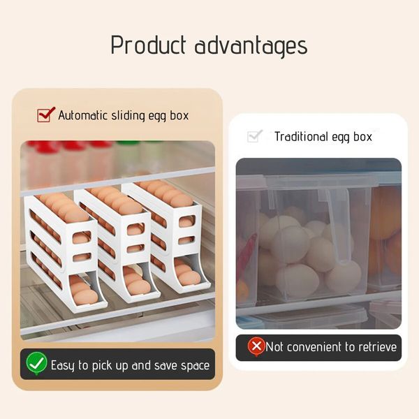 Large Automatic Egg Rolling Rack/Egg Storage Holder for Refrigerator, Space-Saving Design(White)