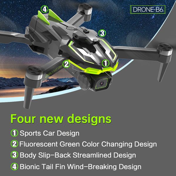 B6 Drone Four-Axis Rc Quadcopter with Brushless Motor, Dual 6K Camera, WIFI, FPV and Obstacle Avoidance