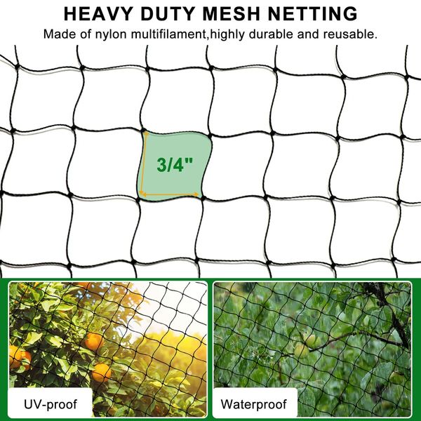 25'x50' durable Bird Netting Fence with 3/4" Mesh-Durable and Effective Solution for Chicken Coops,Fruits,Trees