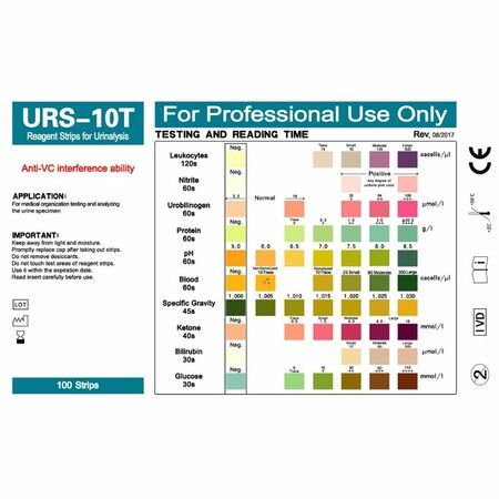 100-Count Urinalysis Reagent Strips Accurately Test 10 essential urine parameters including Nitrite,Urobilinogen,PH,protein,leukocytes