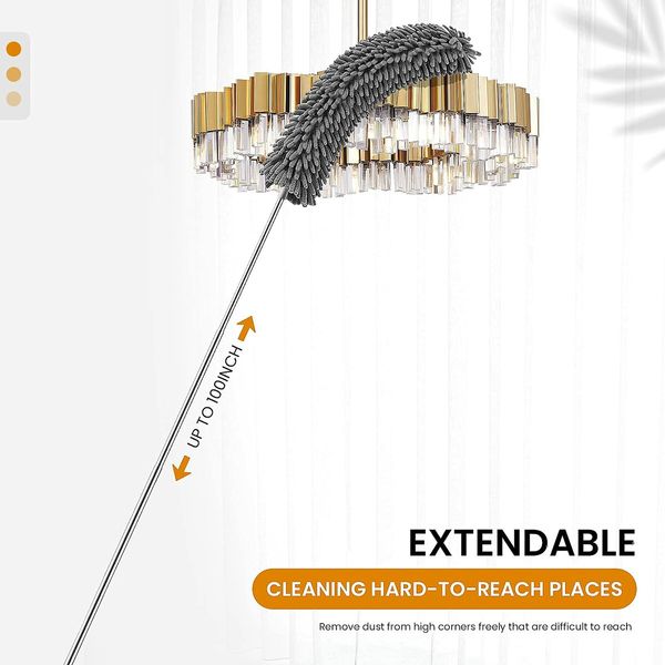 4PCS 2.5M Extendable Pole Dusters with 4 Brush Heads for Easy and Efficient Cleaning Reach High Ceilings Effortlessly