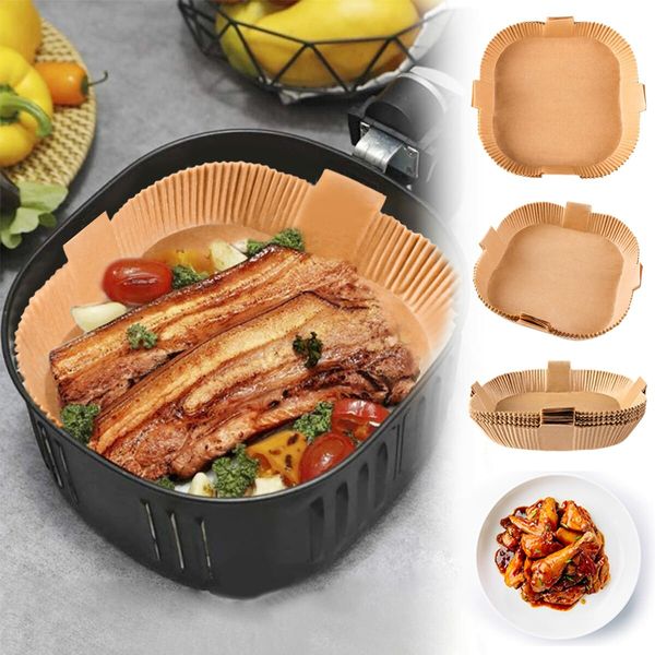 Oil-proof Non-stick  Air Fryer Disposable Paper Liners,Square Parchment Paper with Handles for Easy Cleanup and Cooking(20cm 100Pcs)