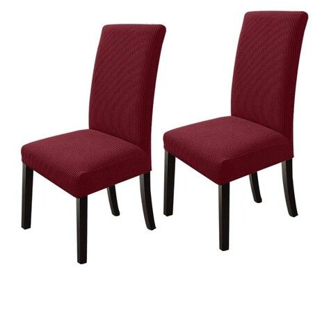 Stretch Dining Chair Covers: Set of 2 Wine Red Slipcovers for Parsons Chairs