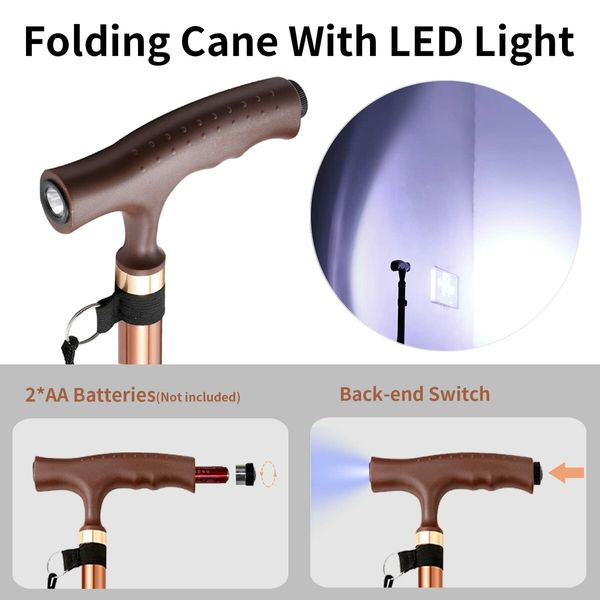 LED Walking Cane with Pivoting Base and 5 Adjustable Height 88-98cm for Seniors