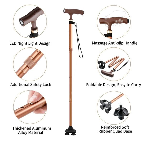 LED Walking Cane with Pivoting Base and 5 Adjustable Height 88-98cm for Seniors