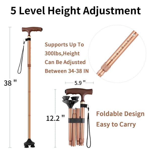 LED Walking Cane with Pivoting Base and 5 Adjustable Height 88-98cm for Seniors