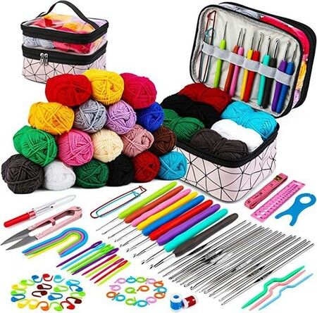 105-Piece Complete Crochet Kit for Beginners: Includes 18 Yarn Balls and Essential Tools