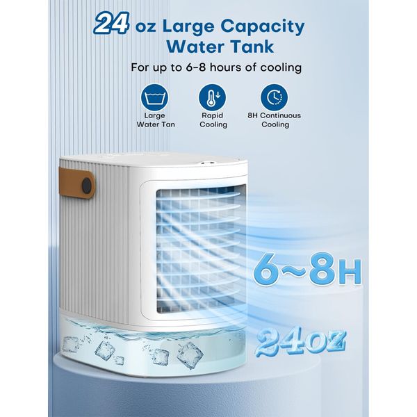 Mini Evaporative Air Cooler/Conditioner with 3-Level Humidification, 3 Speeds, and 7-Color Night Light for Bedroom Room Office