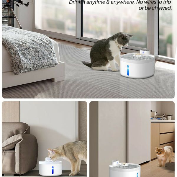 Wireless 2.6L Water Dispenser for Pets - Motion Sensor Fountain for Cats and Dogs