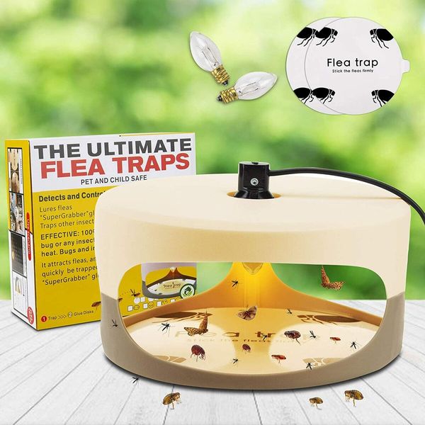 Effective Pest Control Flea & Bed Bug Trap with Sticky Dome, 2 Replaceable Glue Discs，Natural Insect Killer Non-Toxic & Odorless Safe for Kids/Pets