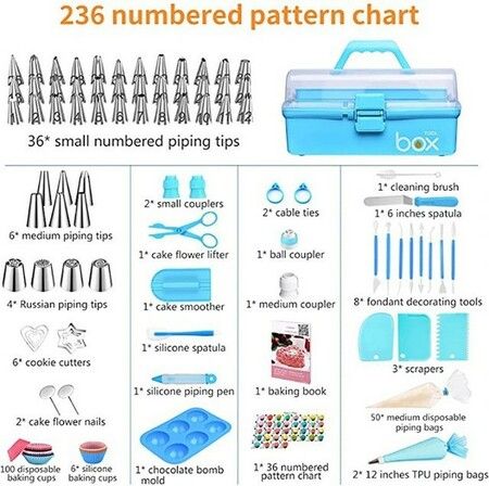 236-Piece Baking Accessories Set with Storage Case for Cupcake, Cookie, Frosting, and Fondant Decoration