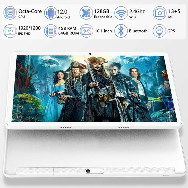 10.1" Android Tablet with Octa-Core Processor,64GB Storage,Dual 13MP+5MP Camera,WiFi,Bluetooth,GPS and 512GB Expandable Memory(Silver)