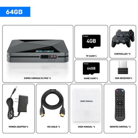 Super Video Game Console X2 PRO, Plug & Play Retroplay Console with 60,000+ Games Compatible 70+ Emulators,3 Systems,4K UHD,2.4G+5.0G,BT 5.0