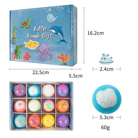 12-Pack Safe Handmade Fizzy Balls, Organic Bath Bombs with Surprise Toys Inside, Great for Gift