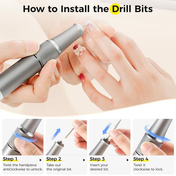 Home Salon Portable Electric Nail Drill Machine with Pro 35000 RPM high speed for efficient filing & shaping, Precision Manicures for accuracy-Rechargeable