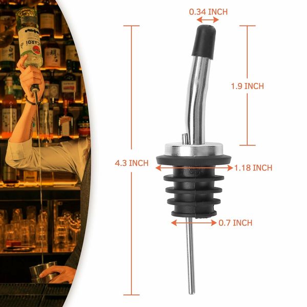 12-Pack Stainless Steel Liquor Pourers with Tapered Spouts and Dust Caps Ideal for dispensing alcohol, olive oil, and other liquids