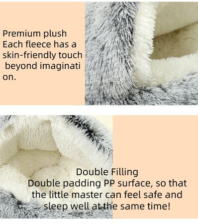 Cozy Round Plush Cat Bed with Hood for Indoor Cats and Small Dogs, Soothing and Anti-Anxiety, Waterproof Bottom, Washable (50cm, Grey)