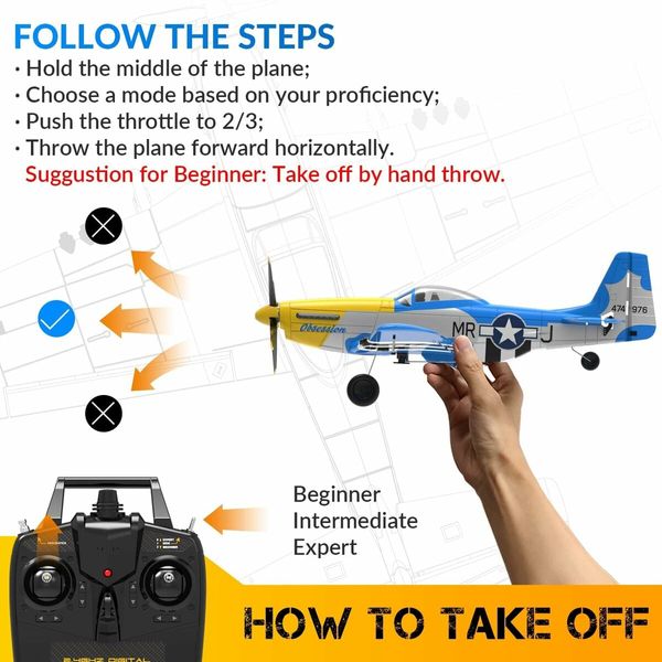 Easy-to-Fly RC Plane for Beginners: 2.4Ghz P51D Mustang with Gyro Stabilization (Blue)