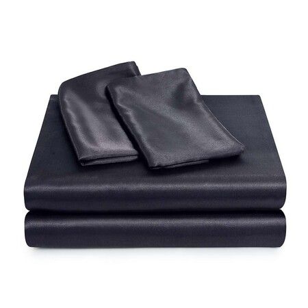 4-Piece Bedding Satin Sheet and Pillowcase Set - Experience Unparalleled Comfort and Style with Our Silky Soft, Reversible, and Easy-Care Bedding Essentials in Elegant Black