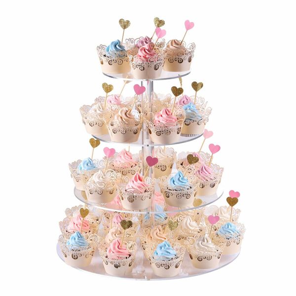 4-Tier Acrylic Cupcake Stand with LED Lights for Weddings and Parties