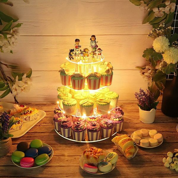 4-Tier Acrylic Cupcake Stand with LED Lights for Weddings and Parties