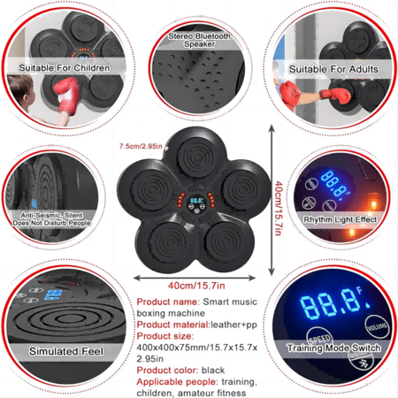 Interactive Music Boxing Machine with Boxing Gloves,Space Saving Wall-mounted design,Bluetooth connectivity