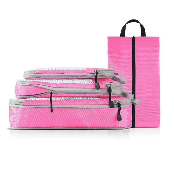 4 Pack Travel Luggage Compression Bags: Keep Belongings Organized, Protected, and Compact with These Lightweight, Dust-Resistant Storage Bags in Pretty Pink