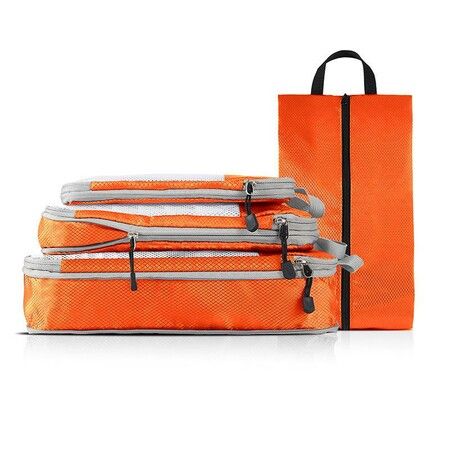 4 Pack Travel Luggage Compression Bags: Keep Belongings Organized, Protected, and Compact with These Lightweight, Dust-Resistant Storage Bags in Vibrant Orange