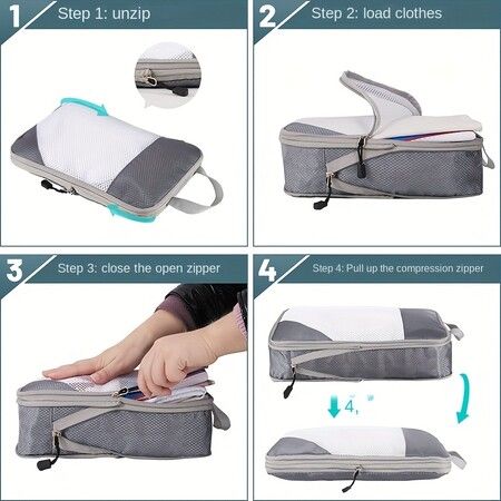 4 Pack Travel Luggage Compression Bags: Keep Belongings Organized, Protected, and Compact with These Lightweight, Dust-Resistant Storage Bags in Serene Sky Blue