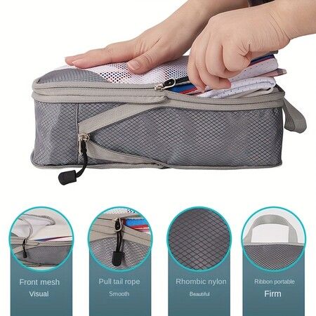 4-Pack Lightweight Travel Luggage Compression Bags - Dustproof Storage Organizers for Versatile Packing (Grey)