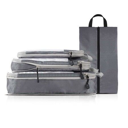 4-Pack Lightweight Travel Luggage Compression Bags - Dustproof Storage Organizers for Versatile Packing (Grey)