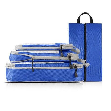 4-Piece Lightweight Dustproof Travel Luggage Compression Bags in Vibrant Blue