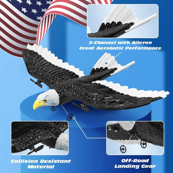 Remote Control Eagle Plane RTF Airplane with 2 Batteries, Propeller, and 6-Axis Gyro Stabilizer for Easy Flying by Beginners, and Kids