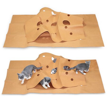 Durable Foldable Cat Play Mat - Scratch-Resistant Hide & Seek Blanket with Holes