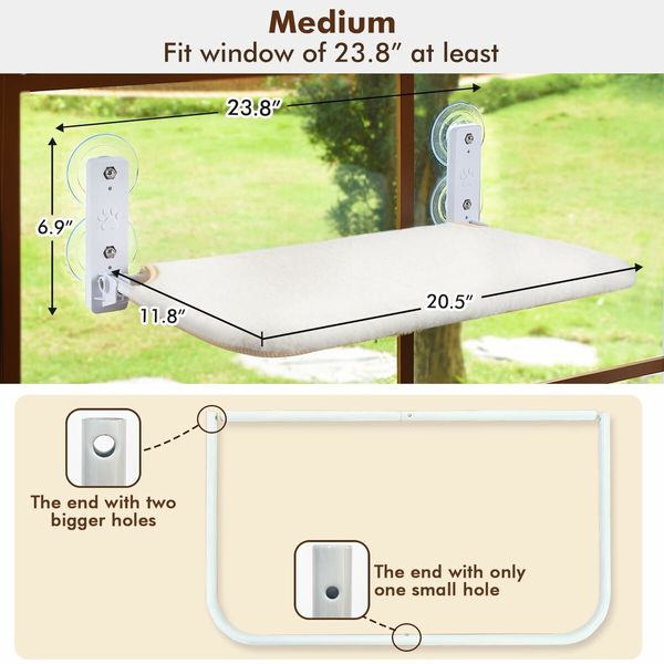 Luxurious & Foldable Cat Window Hammock: Cat Perch with Durable Suction Cups, Metal Frame, and Reversible Cover (White, Medium)