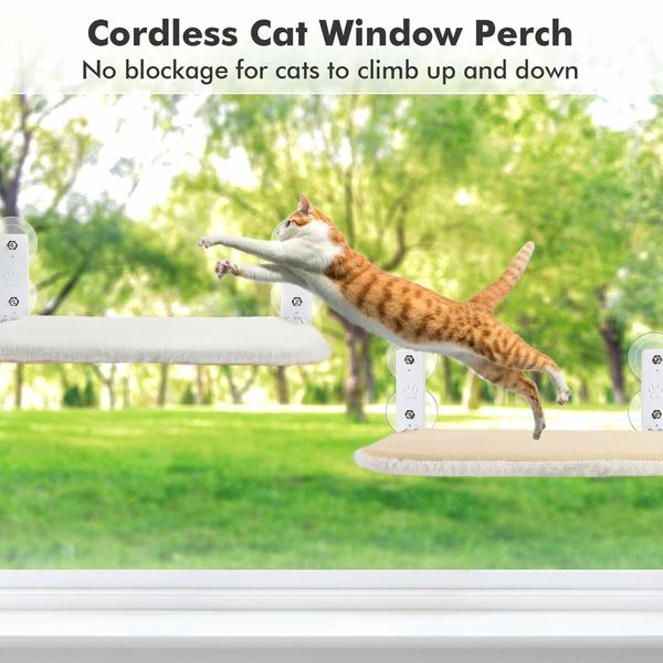 Luxurious & Foldable Cat Window Hammock: Cat Perch with Durable Suction Cups, Metal Frame, and Reversible Cover (White, Medium)