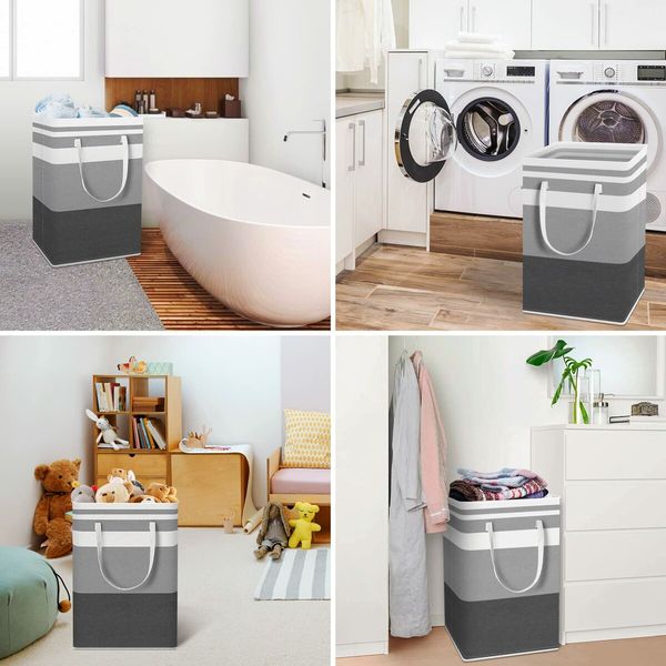 2-Pack Large Waterproof Laundry Baskets with Extended Handles, Freestanding & Collapsible Clothes Hampers for Clothes and Toys (Gradient Grey, 75L)