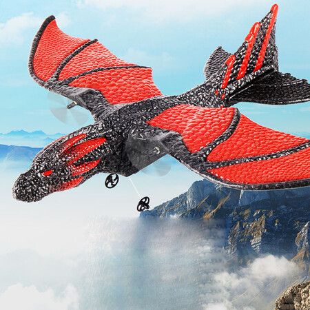 Remote Control Fire Dragon Aircraft: Realistic RC Gliding Animal Model with Dual Battery, Perfect Gift for Kids Who Love Flying Toys