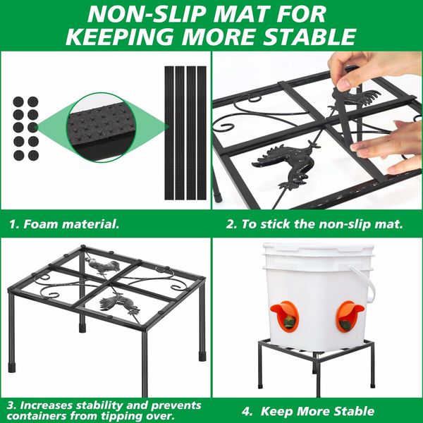 2-Pack Iron Stands with 4 Legs for Poultry Coops - Fits Buckets and Barrels with Feeder Ports, Indoor/Outdoor Use