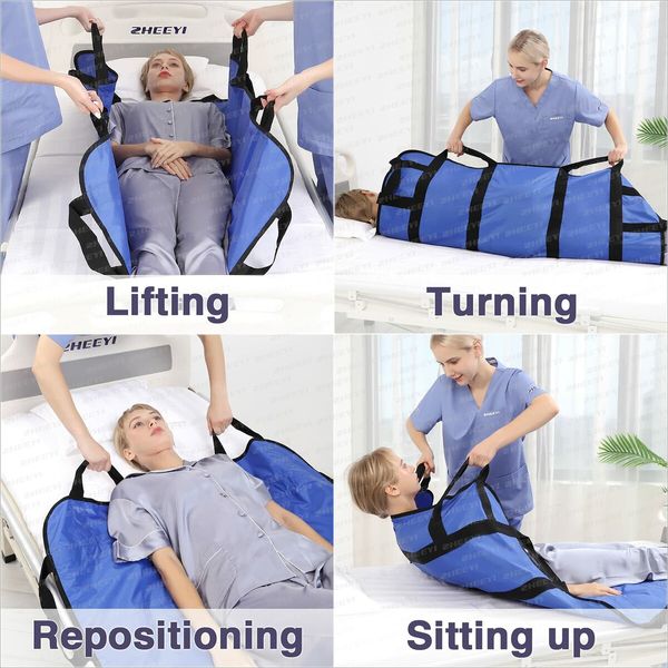 Elderly Assistance 120*100cm Blue Positioning Bed Pad: With Handles, Belts, and Washable Incontinence Mattress for Patient Lifts