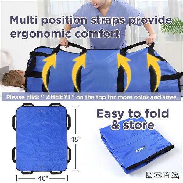 Elderly Assistance 120*100cm Blue Positioning Bed Pad: With Handles, Belts, and Washable Incontinence Mattress for Patient Lifts