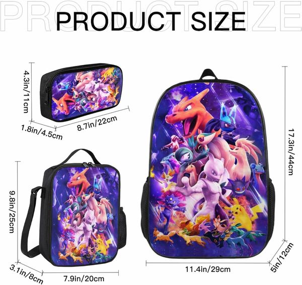 Pokémon 3-Piece Backpack Set(Travel Backpack+Daypack+Shoulder Bag): Large Capacity Perfect for School, Travel, and Everyday Adventures,Great Gift Idea