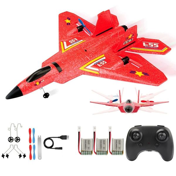 RTF F-22 Raptor RC Airplane: 2.4Ghz 6-Axis Gyro with Light Strip, Perfect for Kids and Beginners(Red)