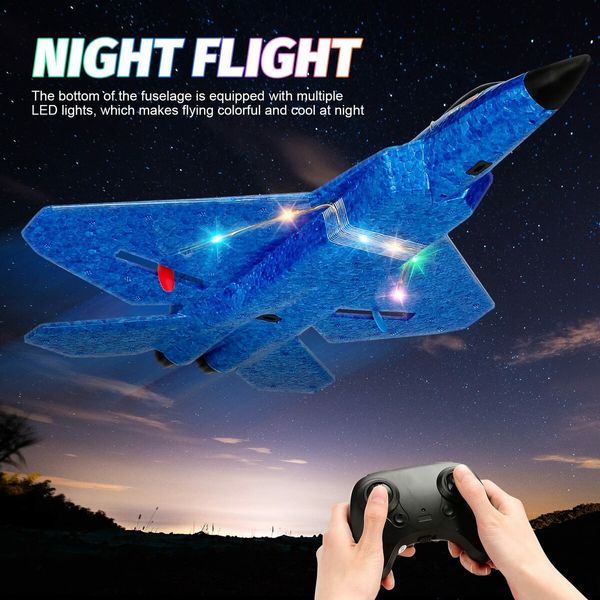 Remote Control Ready-to-fly F-22 Airplane Raptor with advanced 2.4Ghz technology for precise control & long range,Stable 6-axis,Bright LED light strip-Perfect Gift idea