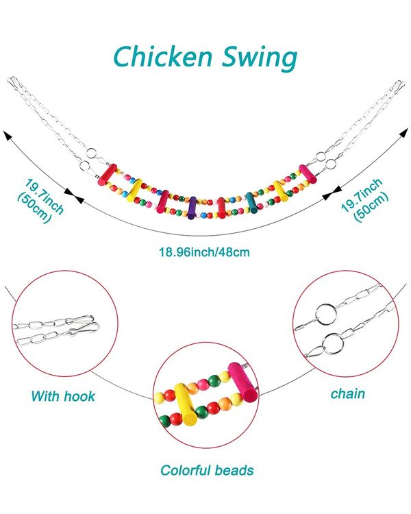 5-Pack Chicken Toys Variety Pack: Xylophone, Mirrors, Ladders, Swings, and Hanging Feeder for Chicken Coop Enrichment