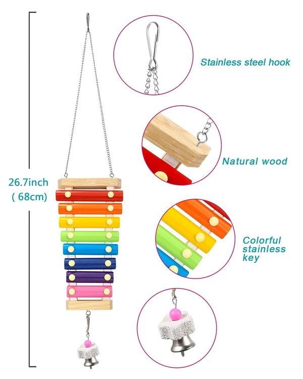 5-Pack Chicken Toys Variety Pack: Xylophone, Mirrors, Ladders, Swings, and Hanging Feeder for Chicken Coop Enrichment