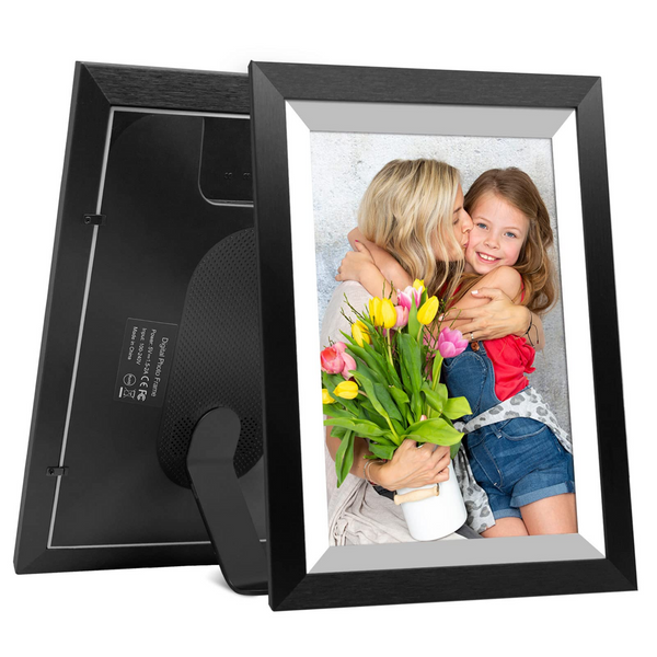 Smart WiFi 10.1-Inch Digital Photo Frame 1280x800 IPS LCD Touchscreen Auto-Rotate Portrait Landscape 16GB Memory Instantly Share Moments via Frameo App Black Wooden Frame