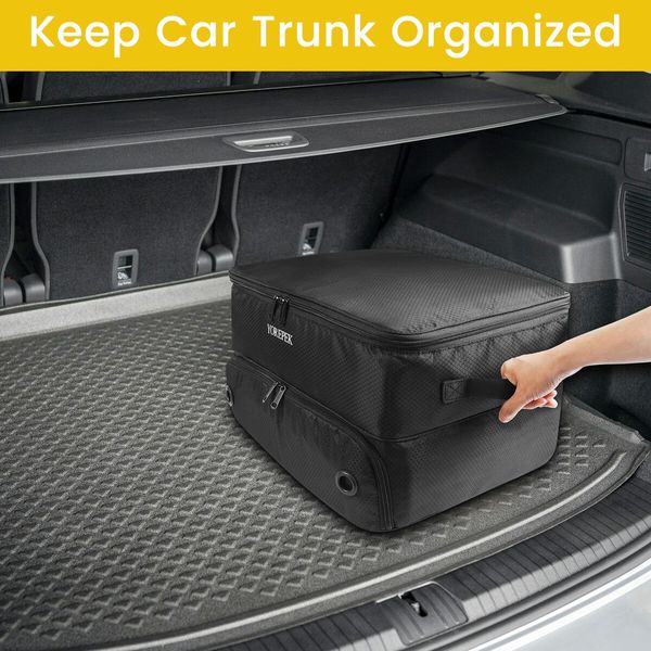 Waterproof 2-Layer Golf Car Trunk Organizer Locker with Ventilated Shoe Compartment, Keeps Golf Gear Organized(Black)